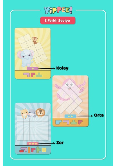 Block Puzzle - Eğitici Zeka Oyunu 7 Blok 20 Seviye Kart 3 Zorluk Akıl Ve Mantık Oyunu