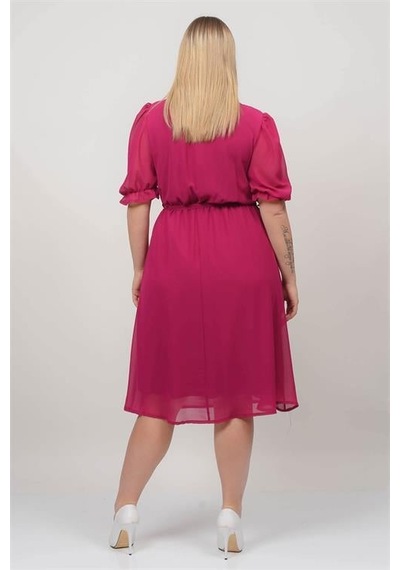 Dip Moda Kadın Astarlı Büyük Beden Şifon Elbise Dpnb8062 Mürdüm