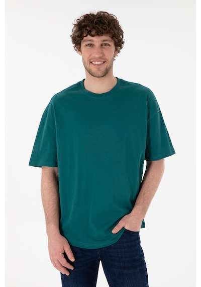 U.S. Polo Assn. Erkek Long Fit Bisiklet Yaka Koyu Yeşil Basic Tişört 50305988-VR101