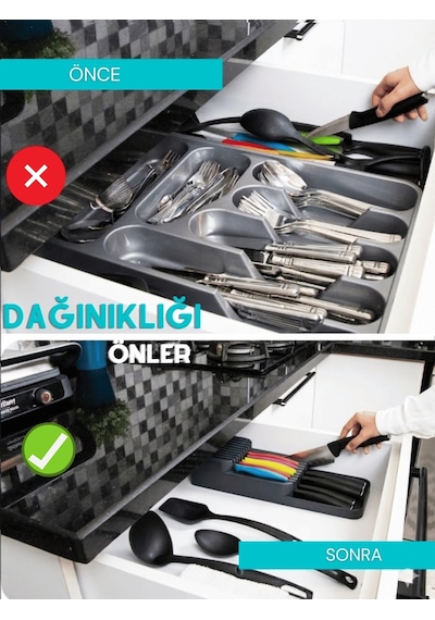 Beylini 18'li Bıçak Standı Bıçaklık Tezgah Üstü Çekmece İçi Mutfak Düzenleyici Organizer Bıçak Düzenleyici Antrasit