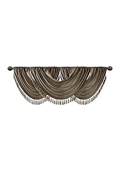 Süslü Çubuk Cepli Farbala - Pencere Için Ipek Farbala - Salon Için - 38x46 - Bronz Çok Renkli