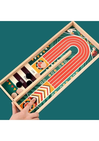 Ahşap 2'si 1 Arada Shuffleboard Ve Hızlı Sapan Oyunu - Çift Taraflı Eğitici Çocuk Kutu Oyunu