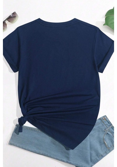 Unisex Sevimli Kedi Baskılı Tasarım T-shirt Lacivert