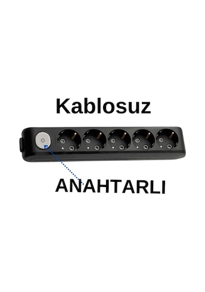 Viko 5'li Beşli Priz Topraklı Anahtarlı Klemensli Kablosuz Siyah
