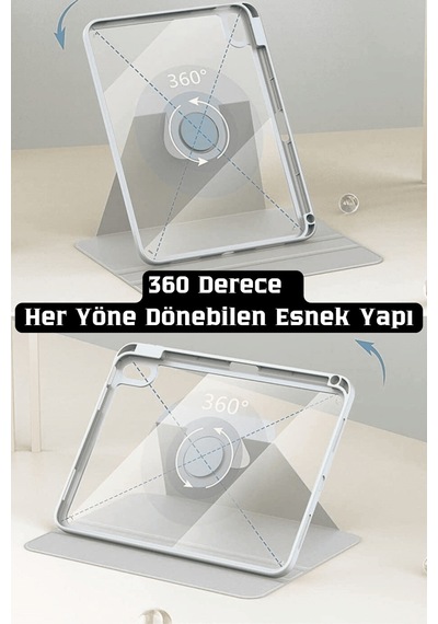 Apple Uyumlu iPad Air 11 İnç 2024 M2 Çipli 6.nesil 360 Dönebilen Standlı Pino Tablet Kılıfı
