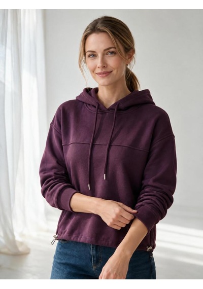 Nealirsanall.com Kadın 3 İplik Şardonlu Kapşonlu Eteği Stoperli Sweatshirt Bordo