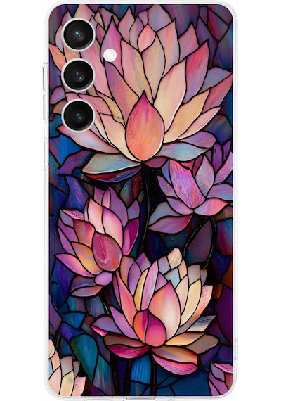 Printify Samsung Galaxy S24 Fe İle Uyumlu Vitray Sessiz Lotus Tasarımlı Şeffaf Silikon Kılıf Şeffaf