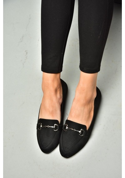 Fox Shoes Y290110002 Siyah Süet Toka Detaylı Günlük Kadın Babet Siyah