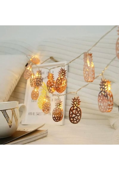 Ananas Sıralı Led Işık 10Lu Dekoratif Lamba Gold Metal