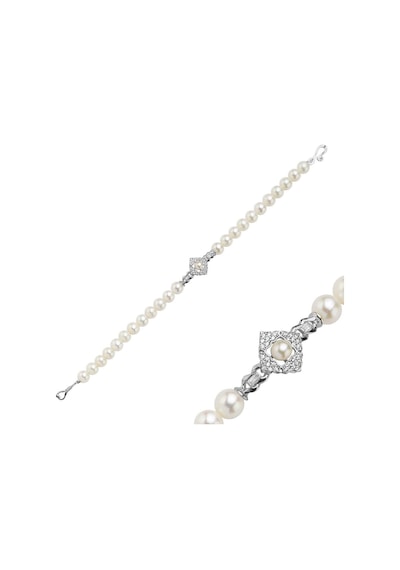 6,5 Mm Baget Taşlı Doğal İnci Bileklik 18 Cm / Beyaz Beyaz Beyaz Altın