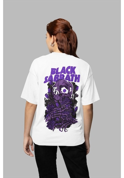 Sevbano Black Sabbath Müzik Grubu Baskılı Unisex Oversize Tasarım Tişört Beyaz