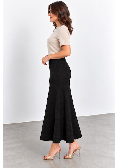 Bihan Store Kadın Simli Triko Etek W27-32940 - Siyah