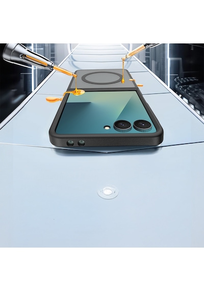 Galaxy Uyumlu Z Flip 7 Kılıf M-safe Şarj Özellikli Kamera Korumalı Zore Lunex Kapak Siyah