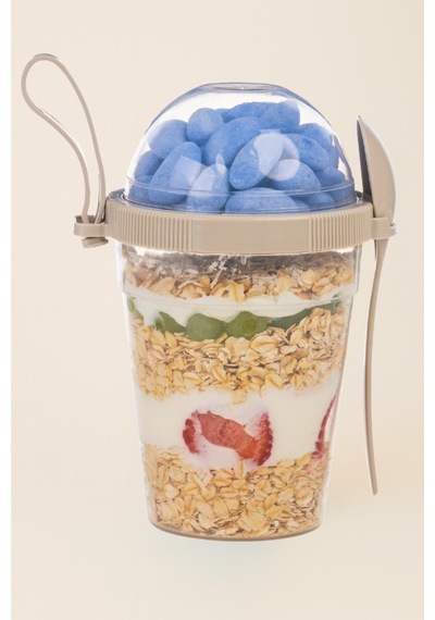 Eynel 1 Adet Take N Go Kaşıklı Hazneli Meyveli Yoğurt Kutusu Piknik Iş Atıştırmalık Müsli Granola Süt Çok Renkli