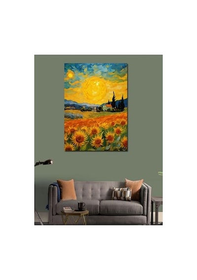 50x70 Cm Boyutunda Van Gogh Tarzı Ayçiçekleri Kanvas Tablo