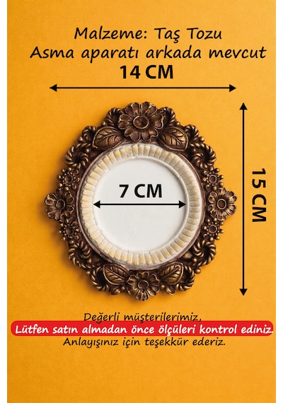 Vintage Eskitme Görünümlü Dekoratif Çerçeve – 3D Baskı ve El Boyaması Kahve Tonlu Çiçek Motifli Yuvarlak - İç Çap: 7 cm Dış Ölçü: 15x14 cm
