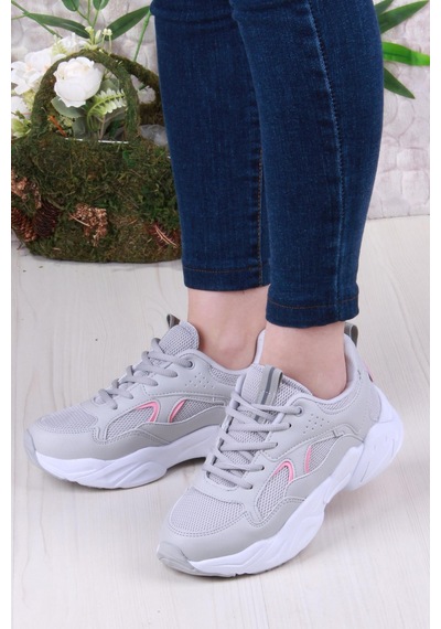 Fort 2107 Lmb Rahat Hafif Kalın Taban Sneaker Kadın Spor Ayakkabı Gri