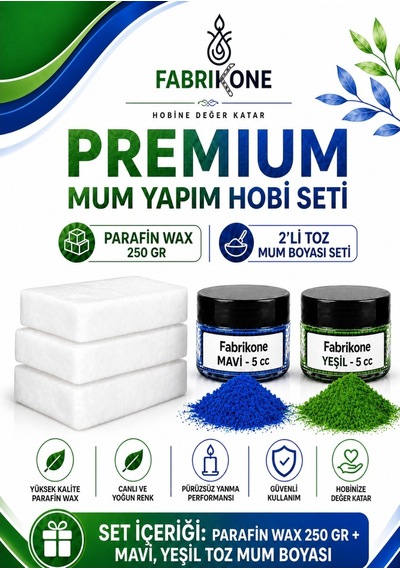 Premium Mum Yapım Hobi Seti - Parafin Wax 250 Gr - 2'li Toz Mum Boyası Seti - Mavi, Yeşil Bkfabpw2502my Karışık