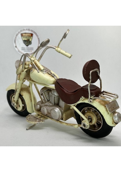 El Yapımı Krem Chopper/cruiser Metal Motosiklet Biblosu Kahverengi Koltuklu & Sissy Barlı