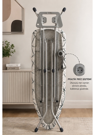 Perilla Doğrular Kate Present Kaymaz Tabanlı Ütü Koyma Aparatlı Ütü Masası 38x155 Cm Diğer