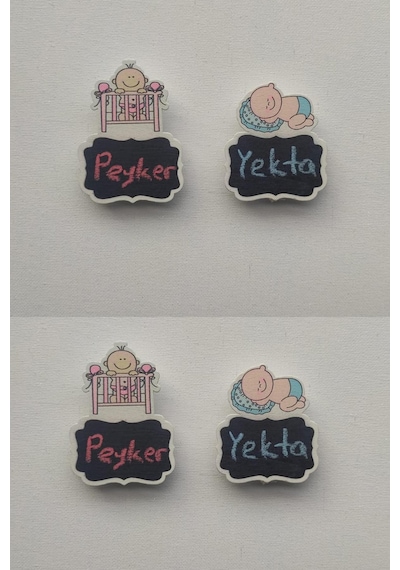 4 Adet 7 Cm Yazı Yazılabilir Pembe Kız Bebek Süs Mandalı Standart
