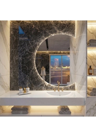 60x76 Cm Yuvarlak Led Banyo Aynası Dokunmatik, Dim Edilebilir, 3000k Günışığı Sarı