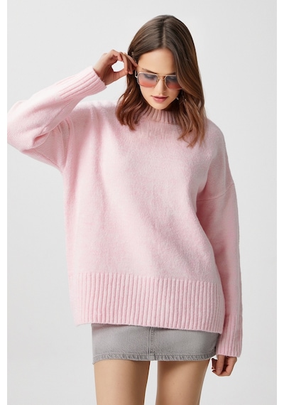 Ritnice Kadın Homy Yumuşacık Bisiklet Yaka Soft Pembe Oversize Triko Kazak Softpembe