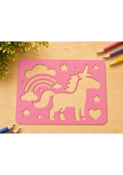 3d Baskı Unicorn Ve Gökkuşağı Çizim Şablonu - Desen Kalıbı - Pembe