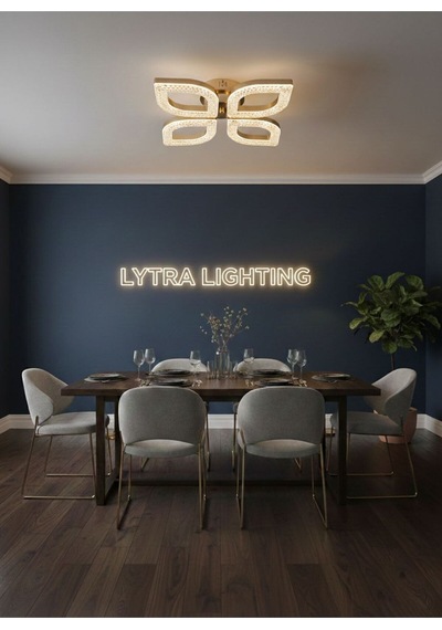 Yonca Model Gold 4"lü Ledli 3 Renk Modu Kristal Salon Mutfak Yatak Çocuk Odası Avize Altın