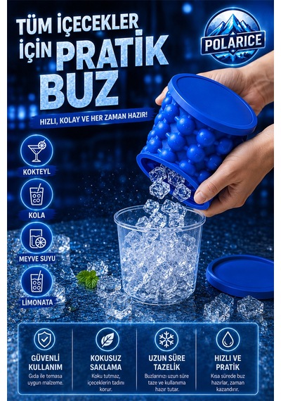 Çift Hazneli Buz Kovası İçecek Soğutucu Ice Cube Maker Genie Kapaklı Buzluk Haznesi Mavi