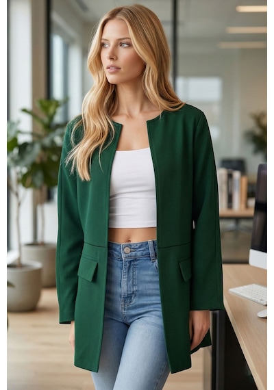 Armonika Kadın Zümrüt Beli Dikişli Uzun Ceket Arm-26k001017