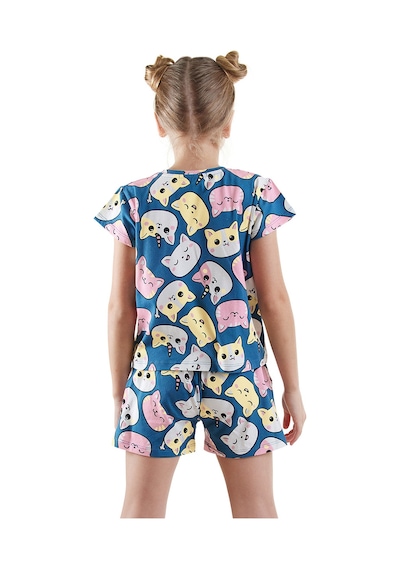 Denokids Sevimli Kediler T-shirt Şort Takım Renkli Çok Renkli
