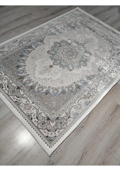 Vera Klasik Desenli Ipeksi Yumuşaklıkta Dokunmuş Makina Halısı 160x230 Cm Mavi Krem