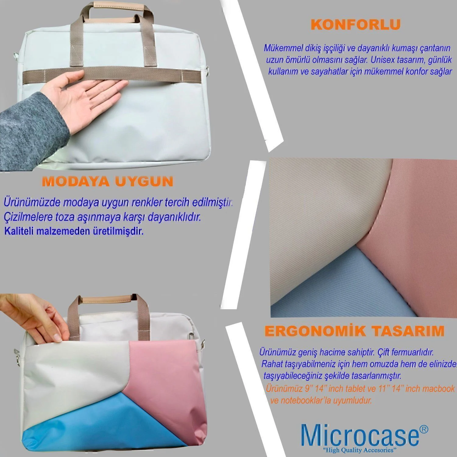 Microcase Samsung Active 4 Pro / Active 5 Pro 10.1'' İle Uyumlu Tablet Çantası 2 Bölmeli Al4227 Krem Pembe Mavi Diğer