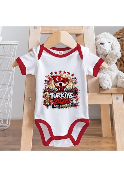 Bk Gift Türkiye Taraftar Temalı 2026 Dünya Kupası Tasarımlı Kırmızı Bebek Body Zıbın-4 Tek Yürek Milli Takım Ruhu