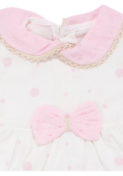 Bebegen Kız Bebek Ekru Pembe Fistolu Bebe Yaka Puanlı Elbise