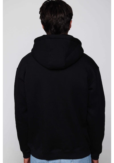 Tudors Unisex Oversize Geniş Kesim Pamuklu Yumuşak Dokulu İçi Polarlı Basic Siyah Kapüşonlu Sweatshirt-29703-siyah Siyah
