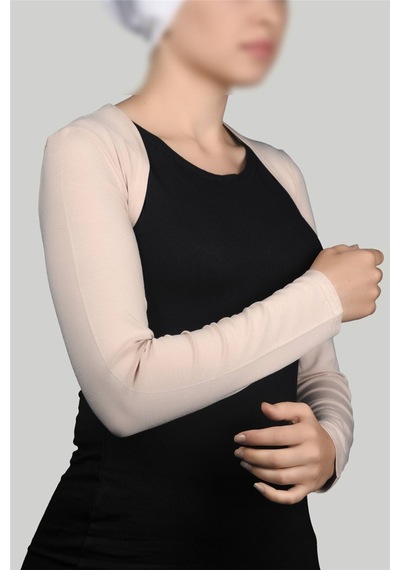 Altobeh Uzun Kollu Kadın Tesettür İçe Giyilen Bolero - Bej Çok Renkli