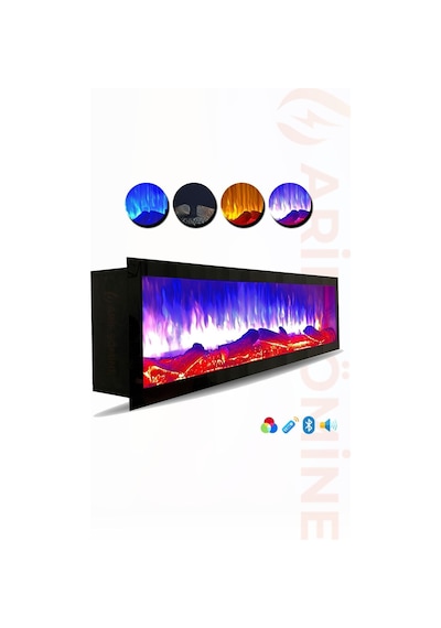 Arif Şömine Dekoratif Elektrikli Yapay Şömine - 150x35x18 Cm - Kumanda, Sabit Çıtırtı Sesi Ve Bluetooth Hoparlör