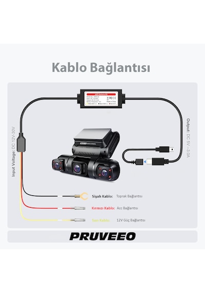 Rexing & Pruveeo Park Modu Akü Bağlantı Kablosu / Hardwire Kit Hw