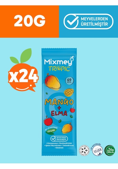 Mixmey Mango Meyve Barı 24 Adet | Atıştırmalıklar – Vegan, Glutensiz, Koruyucusuz (20GR X 24 ADET)