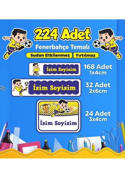 Fenerbahçe Futbol Temalı Okul Kreş Kişiye Özel İsim Etiket Seti - Model 284 Çok Renkli