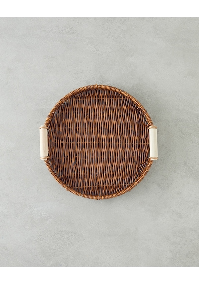 Boho Plastik Rattan Tepsi 25x25x3 Cm Kahverengi