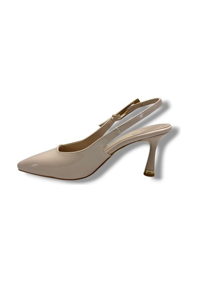 Ceylan Shoes 421-26 Rugan Deri Arkası Açık İnce Topuk Kadın Stiletto Krem