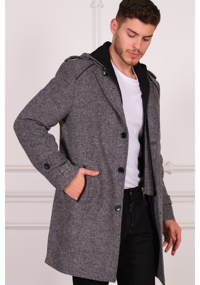 Plt8401 Dewberry Erkek Palto-Desenli Gri-Desenli Gri