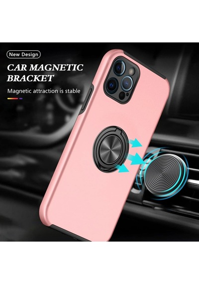 Newface Apple iPhone Uyumlu 12 Pro Kılıf Elit Yüzüklü Kapak Semeglbl - 27 - Pembe