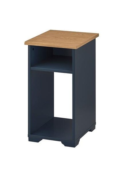 Bölmeli Yan Sehpa MeridyenDukkan Koyu Mavi Renk 40x32 cm Meşe Görünüm-Açık Raf Sistemi