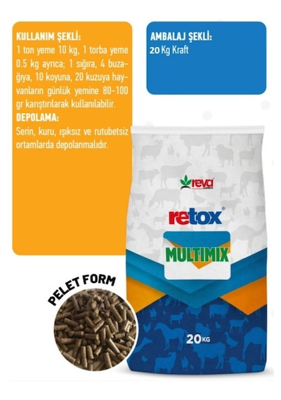 Retox Multi-mix Pelet 20 Kg Yüksek Süt Verimli Hayvanlar Için Yem Katkısı