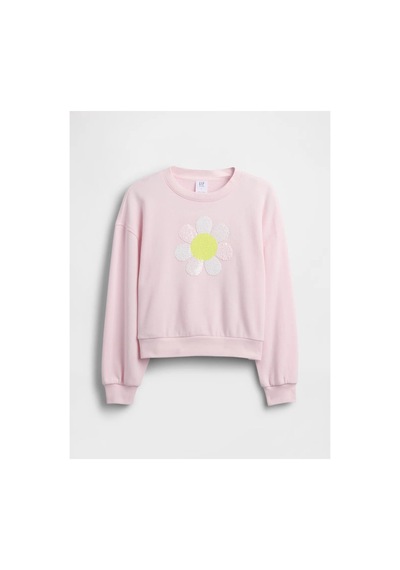 Gap Kız Çocuk Oversized Wedge Flippy-sequin Grafik Baskılı Sweatshirt Pembe