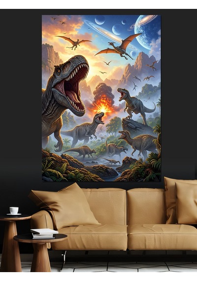 Ahşap Tablo Dinozorların Dünyası Doğa Manzarası